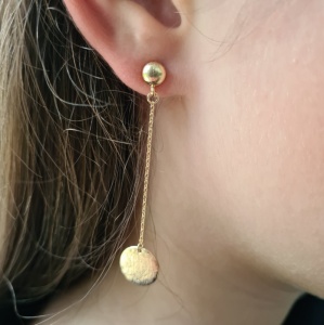 Textured Disc Drop Earrings - Gold
